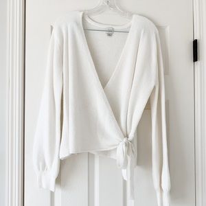 White Boucle Wrap Sweater size small